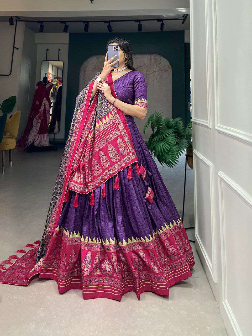 Women's Stitched Ethnic Lehenga Choli with Zari Border and Contrast Dupatta - Image 5